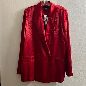 Forever 21 Red Satin Double-Breasted Blazer